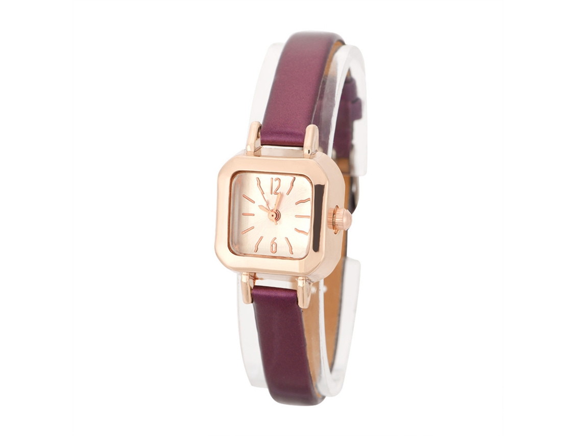 Relógio de Pulso Feminino Elegante Analógico com Pulseira Pu e Movimento de Quartzo Roxo
