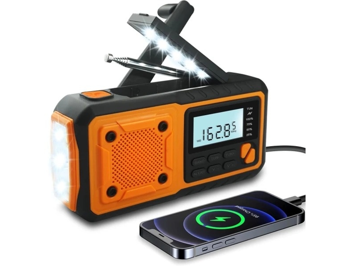 Rádio de emergência Lurelia 4000mAh com manivela solar, AM/FM/WB/NOAA, LCD e SOS