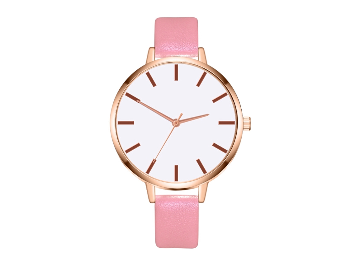 Relógio de Pulso Feminino Zhoulianfa de Quartzo Pulseira Pu Estilo Casual Rosa