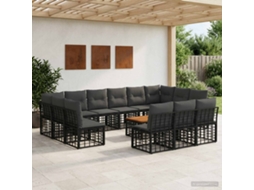 Vidaxl Conjunto De Sofás Para Exterior 14 Pcs Preto E Cinza Escuro