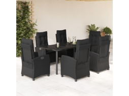 Vidaxl 7 Pcs Conjunto De Jantar P/ Jardim C/ Almofadões Vime Pe Preto