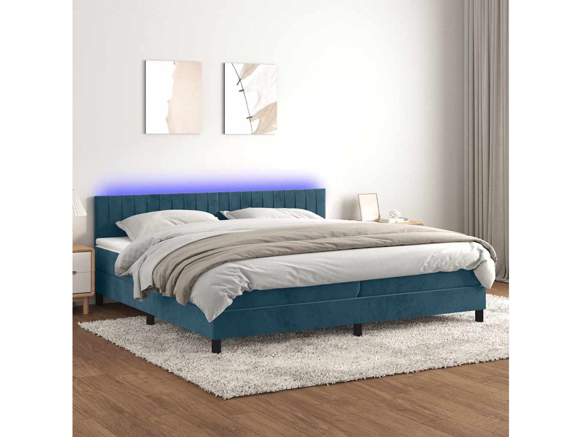 Vidaxl Cama Box Spring C/ Colchão/led 200x200 Cm Veludo Azul-escuro