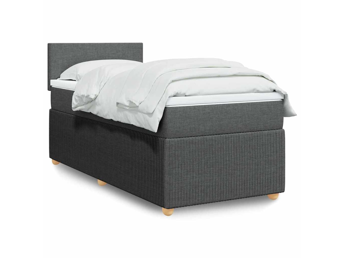 Vidaxl Cama Com Molas/colchão 90x200 Cm Tecido Cinzento-escuro