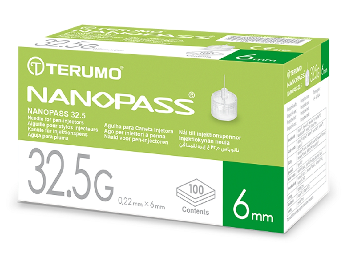 Agulha para Caneta de Insulina Nanopass 32,5 Gauge Comprimento 6 Mm 100 Peças TERUMO
