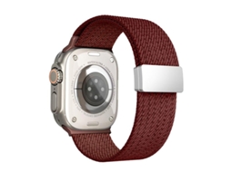 Bracelete para Apple Watch 46/49/45/44mm Nylon Elástico 4 Fios com Fecho Magnético Cor Única Vinho Tinto XIAOMOYU