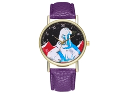 Relógio de quartzo roxo moderno com mostrador redondo e pulseira de couro PU.
