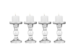 4 Portavasos De Vela De Vidrio, Base Redonda Estable, Talla 8x8.5x11.5 Cm, Para Velas Taper Y Tealight, Decoración Hogar Fiesta Boda