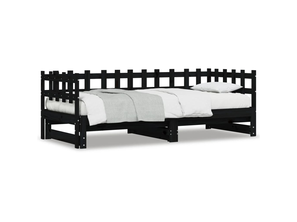 Sofá cama de Puxar 2x Cm Pinho Maciço Preto MAISON EXCLUSIVE (90x200)