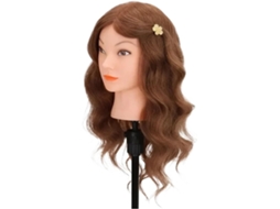 Cabeça de Manequim SFUSHOS com Cabelo Natural, Tripé, Cor Castanha para Cosmetologia