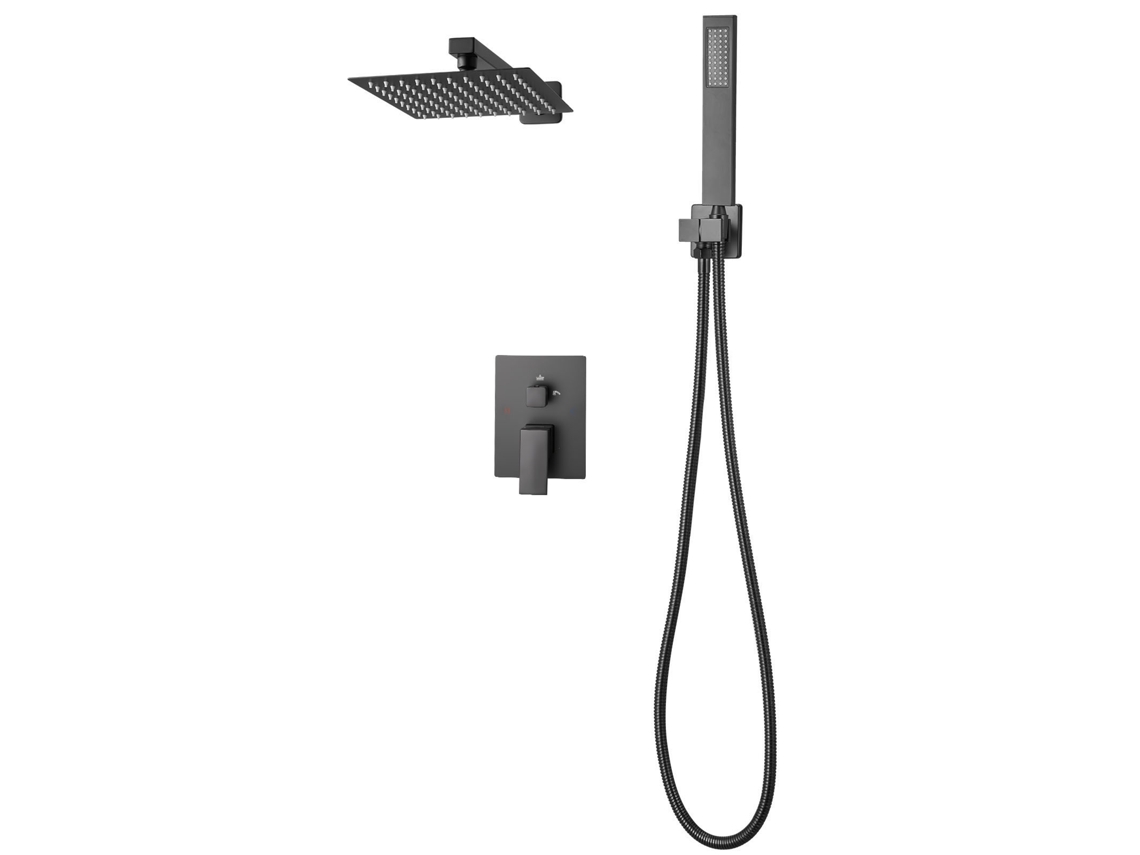 Conjunto De Chuveiro De 20,3 Cm Com Chuveiro Quadrado Succebuy Em Preto Mate