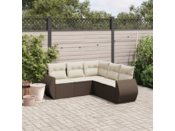 Vidaxl 5 Pcs Conjunto Sofás P/ Jardim C/ Almofadões Vime Pe Castanho