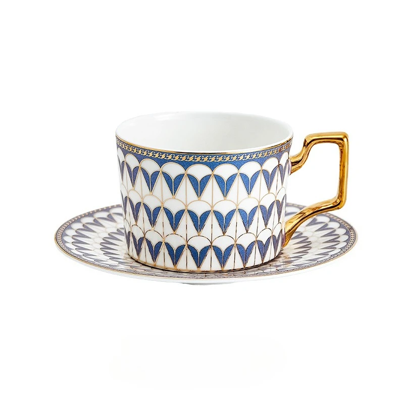 Caneca de Café/escritório de Luxo em Porcelana Fina Pintada À Mão com Detalhes em Dourado, Fabricada no Reino Unido. MDUG (estilo A, Azul, 260ml)
