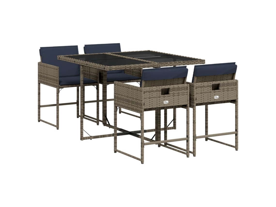 Conjunto de Jantar 5 Peças com Almofadas em Rattan Sintético Cinza MAISON EXCLUSIVE