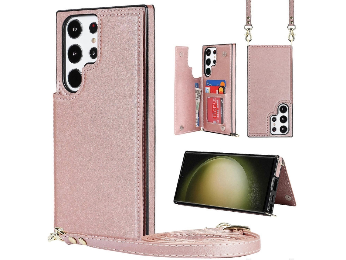 Capa Transversal Quadrada Com Fecho Duplo E Compartimento Para Cartões Para Samsung Galaxy S23 Ultra 5g Em Tpu+pu