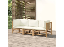 Vidaxl 3 Pcs Conjunto Lounge De Jardim Bambu C/ Almofadões Branco Nata