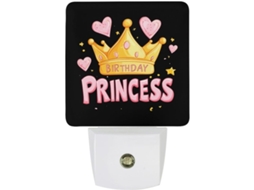 Luminária noturna LED de aniversário da princesa com sensor crepuscular