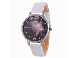 Relógio de Pulso Feminino com Esfera Preta e Pulseira de Couro Branco Fashion Quartz