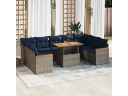 Vidaxl 10 Pcs Conjunto Sofás De Jardim C/ Almofadões Vime Pe Cinzento
