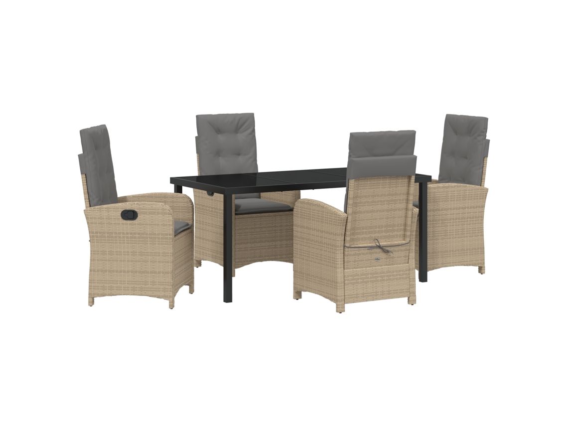 Conjunto 5 De Jantar De Jardim Com Almofadas Vidaxl Em Rattan Sintético Bege