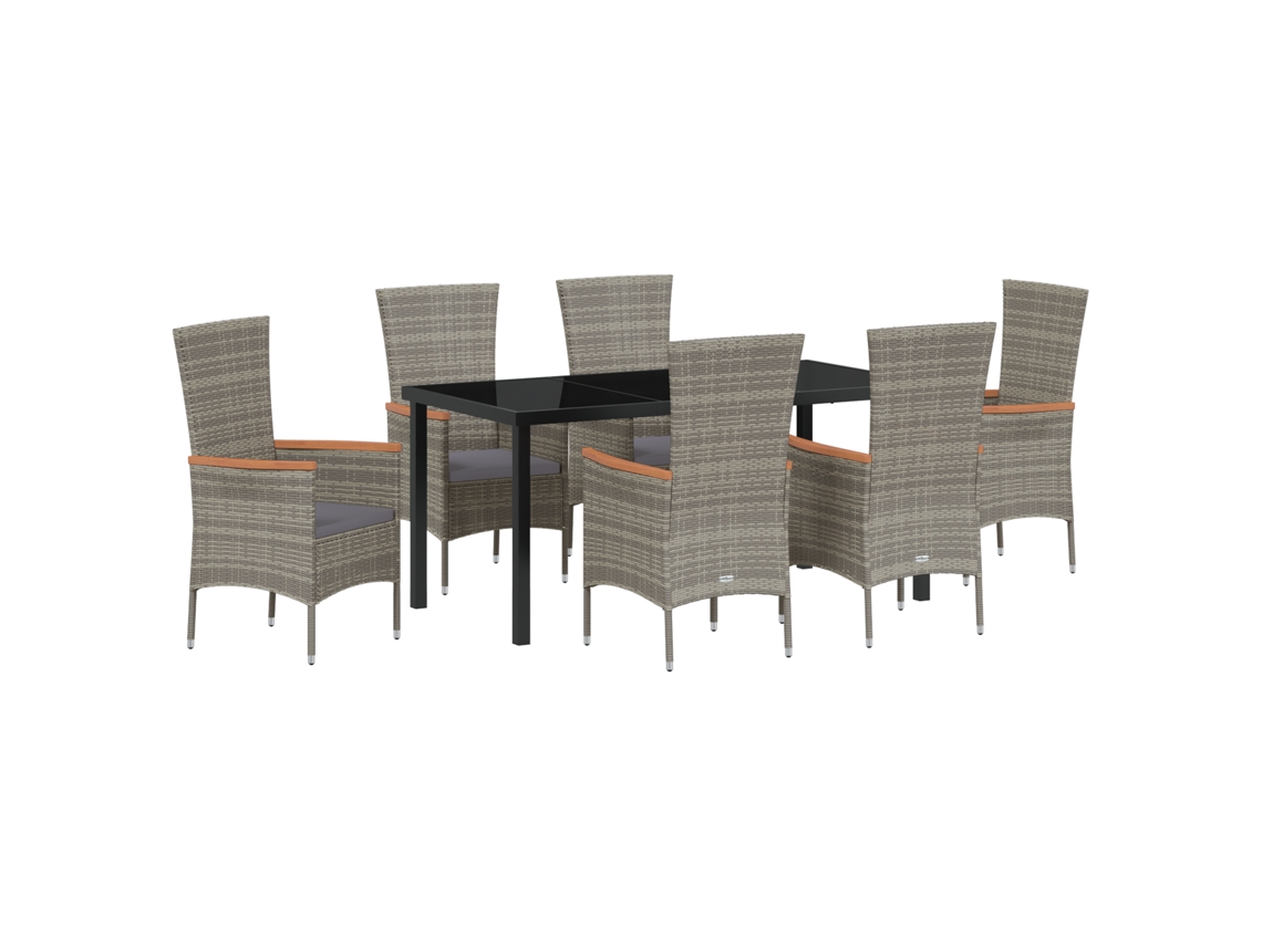 Conjunto 7 De Jantar De Jardim Com Vidaxl E Almofadas De Vime Poliéster Cinza