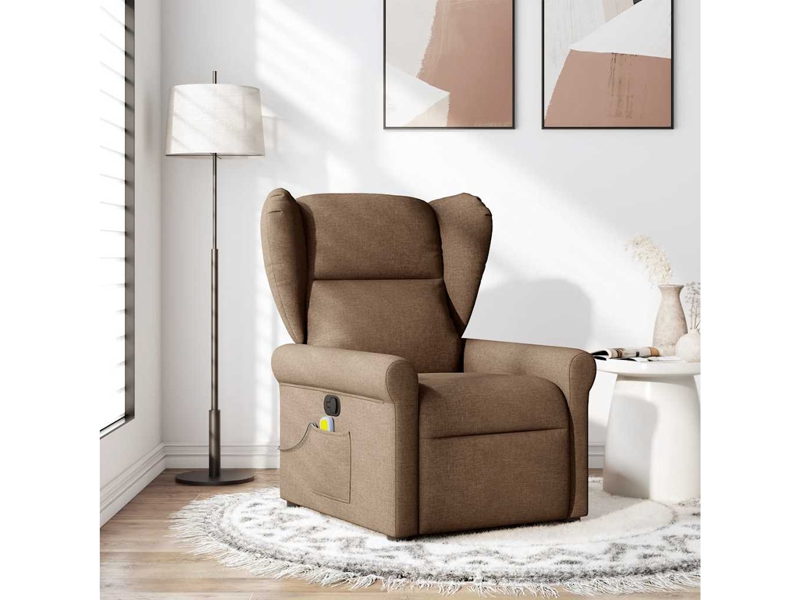 Vidaxl Poltrona De Massagens Reclinável Tecido Castanho
