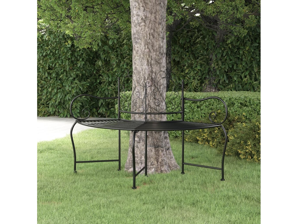 Vidaxl Banco Para Árvore 150 Cm Aço Preto