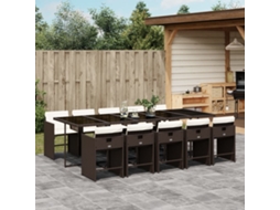 Vidaxl 11 Pcs Conjunto Jantar P/ Jardim C/ Almofadões Vime Pe Castanho
