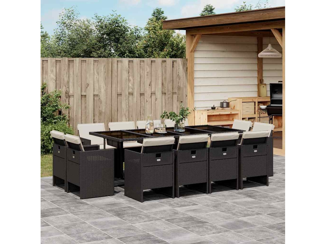 Vidaxl 13 Pcs Conjunto De Jantar P/jardim Com Almofadões Vime Pe Preto