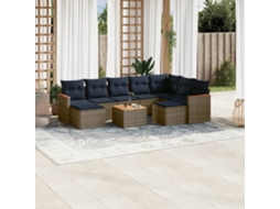 Conjunto de Sofá de Jardim com 9 Peças e Almofadas em Rattan Sintético Cinza VIDAXL