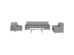 Vidaxl 3 Pcs Conjunto De Sofás Tecido Cinzento-claro