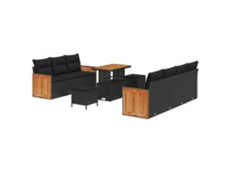 Conjunto 10 Conjunto De Sofá De Jardim Vidaxl Preto Vime Pe (228 X 62 X 85 Cm)