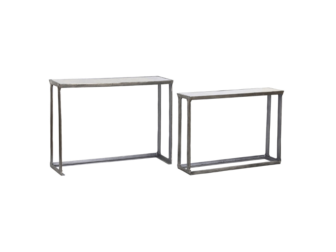 Conjunto de 2 Mesas HOME ESPRIT Branco Prateado Alumínio Mármore 107x30x81 cm