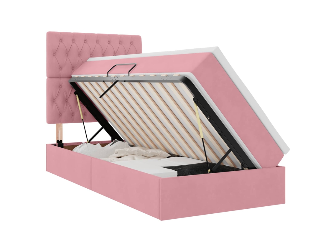 Cama com Arrumação e Led com Colchão Rosa 90 X 190 Cm Veludo MAISON EXCLUSIVE
