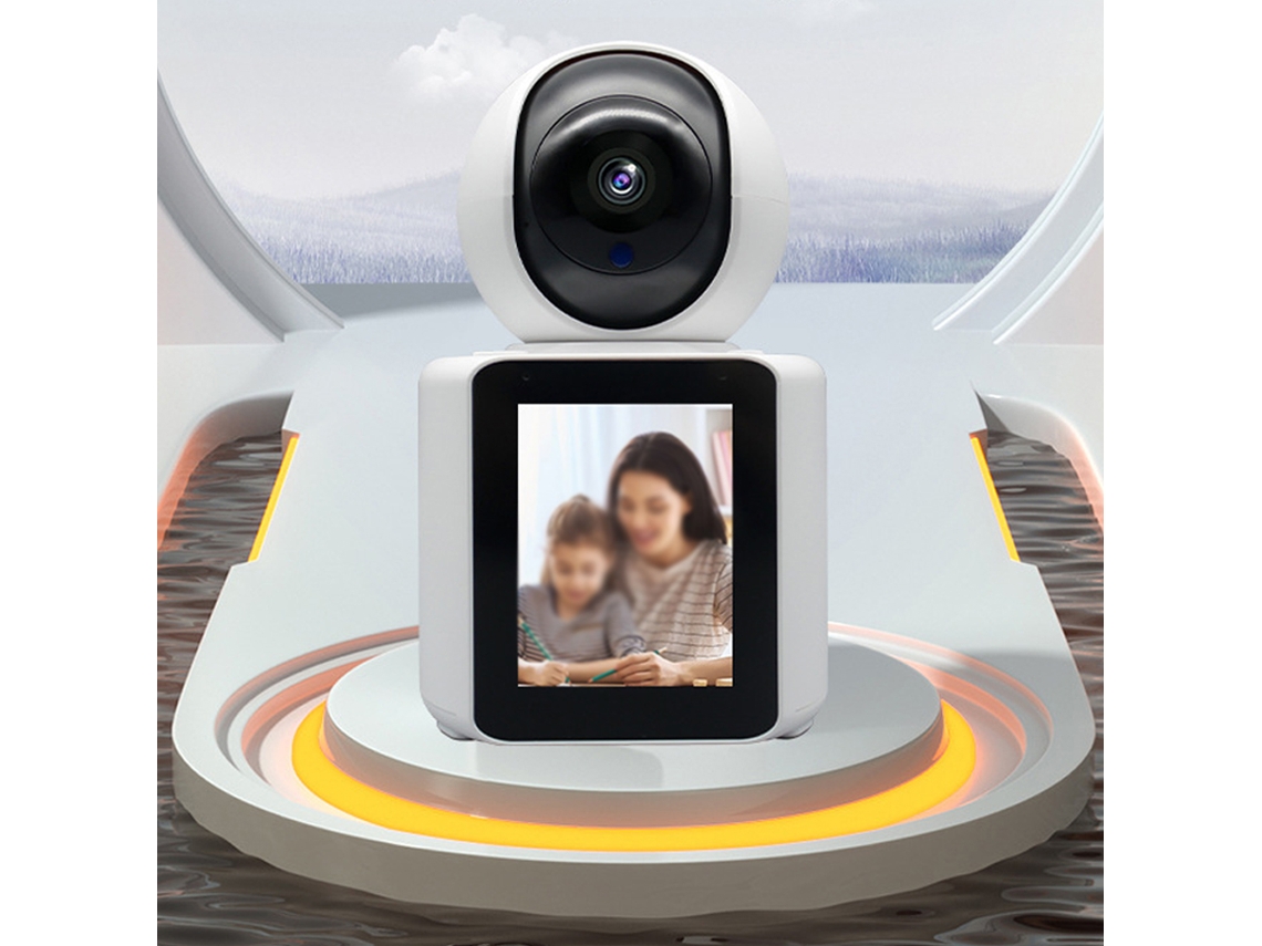 Câmera de vídeo bidirecional sem fio inteligente para bebês e crianças com áudio e monitoramento seguro para ambientes internos.