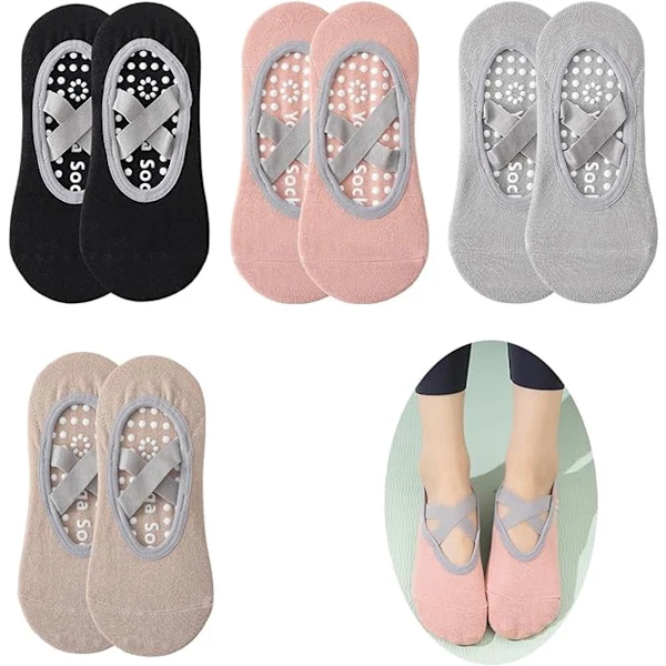 Meias de Ioga, 4 Pares, Femininas, Antiderrapantes, para Pilates, Dança, Fitness AQUAFORGE