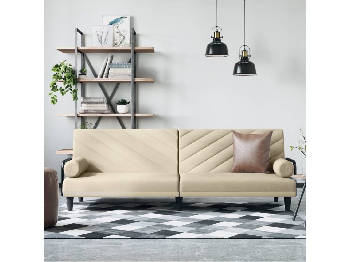 Vidaxl Sofá-cama Com Apoio De Braços Tecido Cor Creme