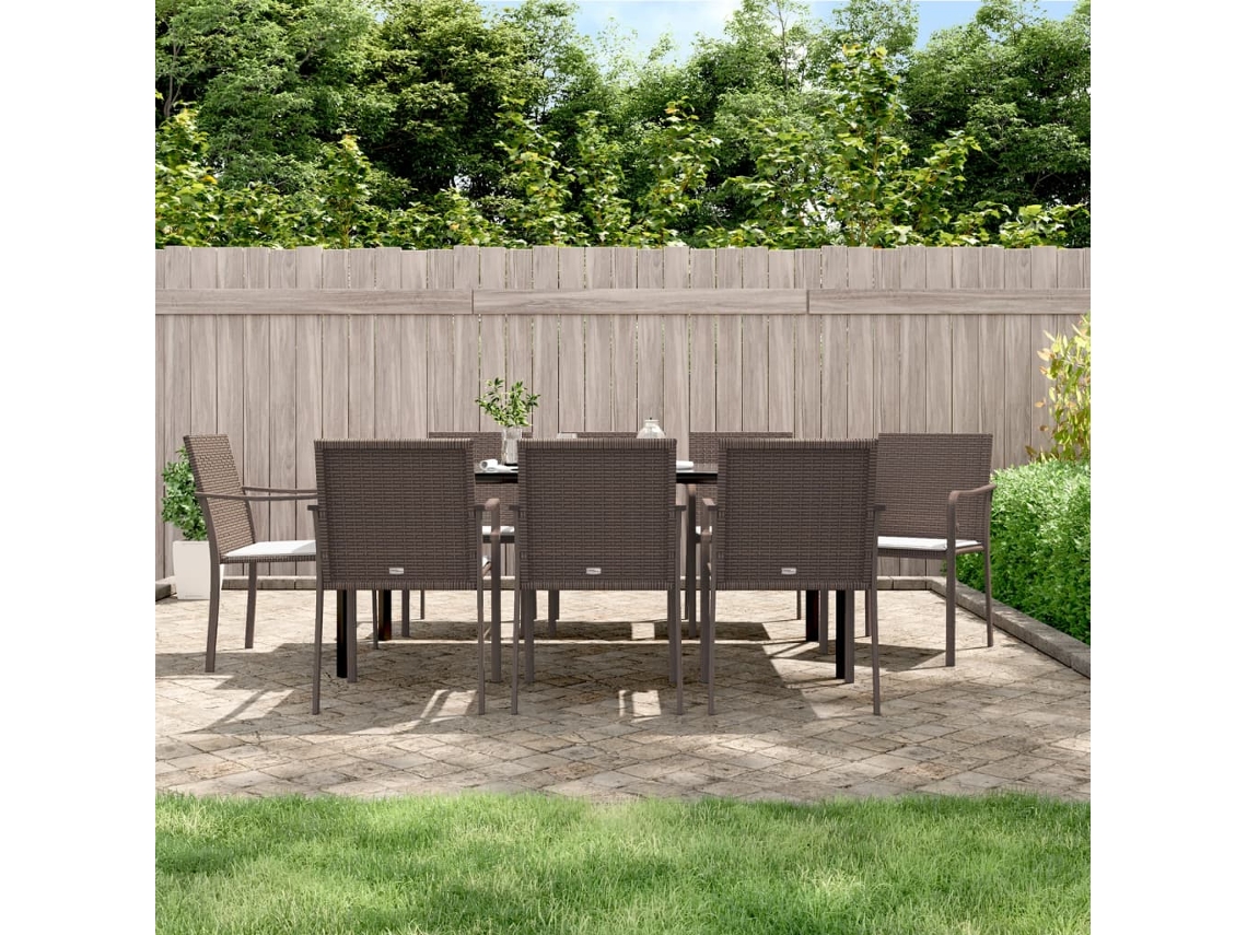 Vidaxl 9 Pcs Conjunto De Jantar P/ Jardim Com Almofadões Vime Pe E Aço