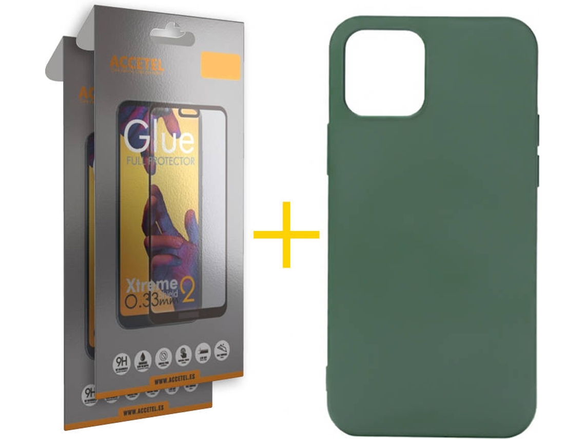 Kit Capa e Película Vidro Full2X  iPhone 11 Accetel Silicone Verde