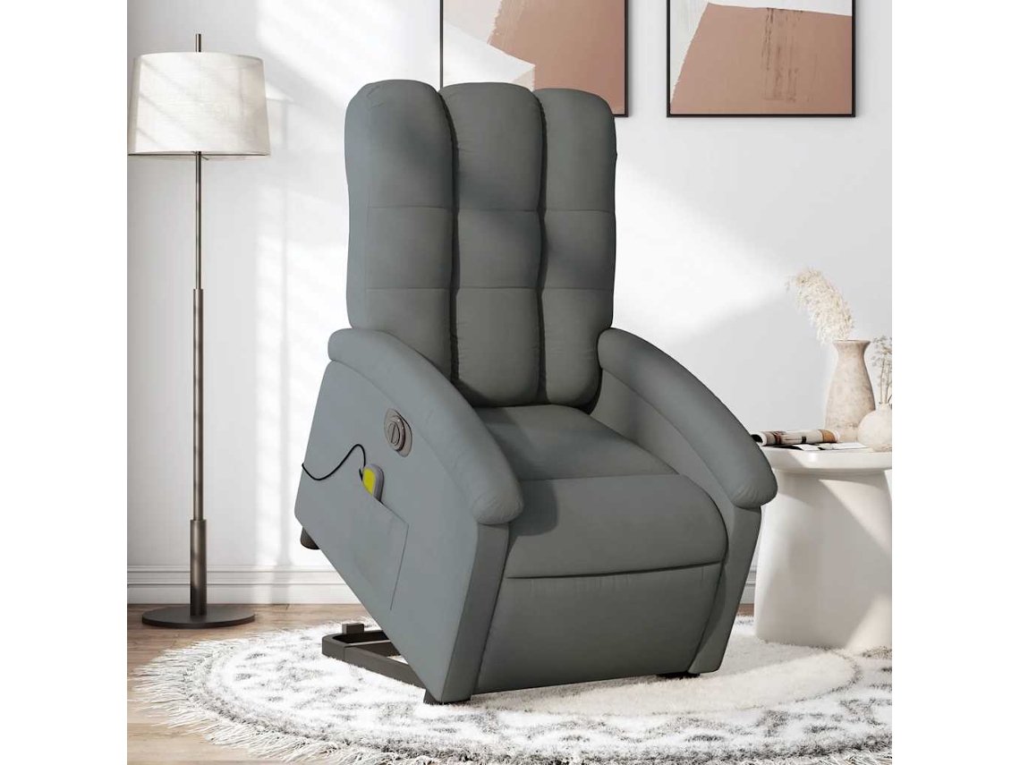 Vidaxl Poltrona Elétrica Elevatória Massagens Tecido Cinzento-escuro