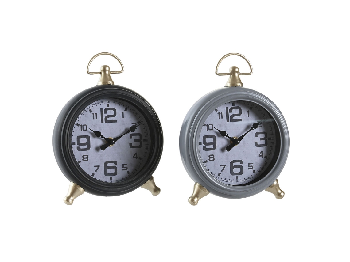 Tafelklok Dkd De Decoração De Casa De Preto, Cinzento Dourado Tradicional (2 Unidades)