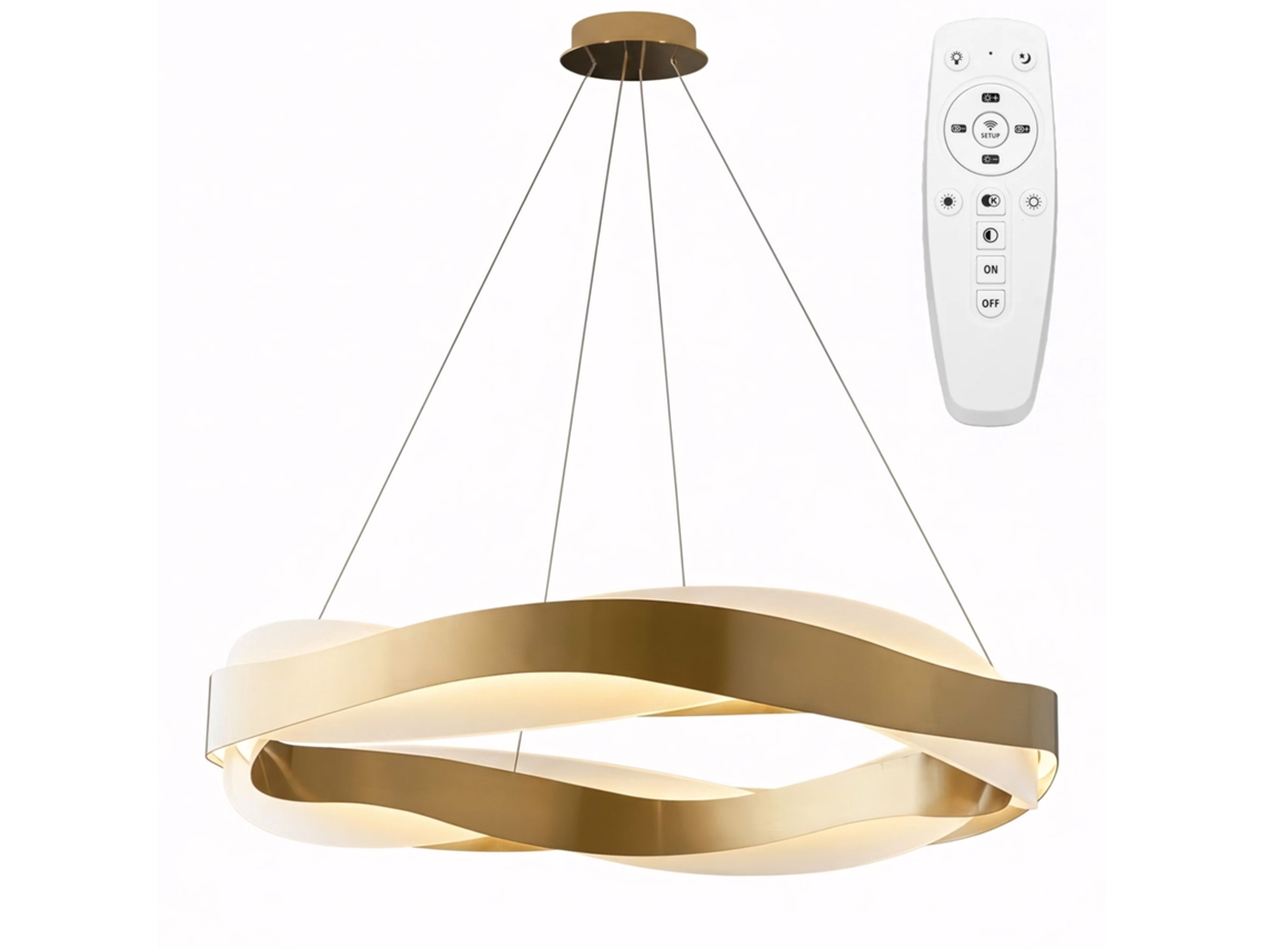 Candeeiro Suspenso Rea App1802-cp Brush Gold 60 Cm Led +remote Control
