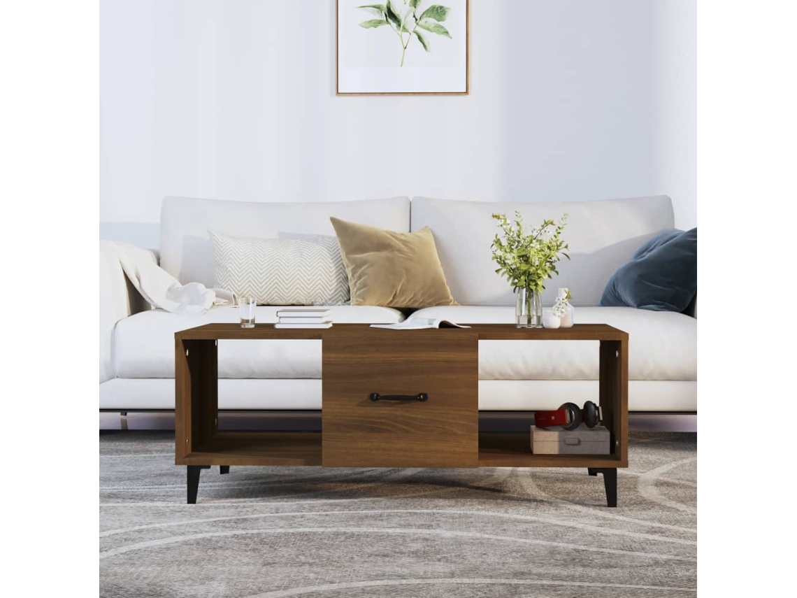 Vidaxl Mesa De Centro 102x50x40 Cm Derivados Madeira Carvalho Castanho
