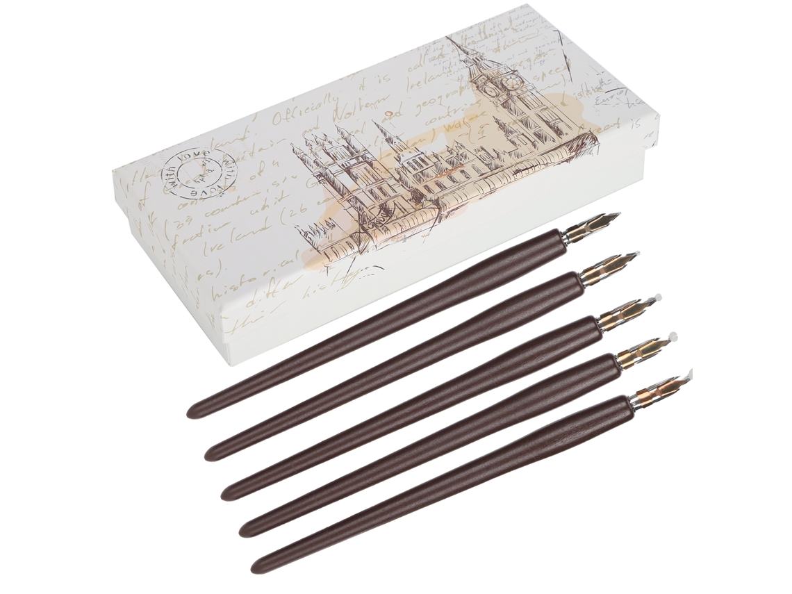 Set Pluma De Inmersión Con Mango De Madera Para Caligrafía Arte Pintura Oficina Hogar Regalo Café Grueso