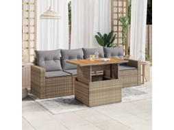 Vidaxl 5 Pcs Conjunto De Sofás P/ Jardim Com Almofadões Vime Pe Bege