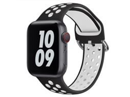 Pulseira de Silicone Halinuia para Apple Watch Series 10/11 , Design Esportivo Respirável. Preto Branco (38 42 Mm)
