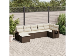 Vidaxl 7 Pcs Conjunto De Sofás Jardim C/ Almofadões Vime Pe Castanho