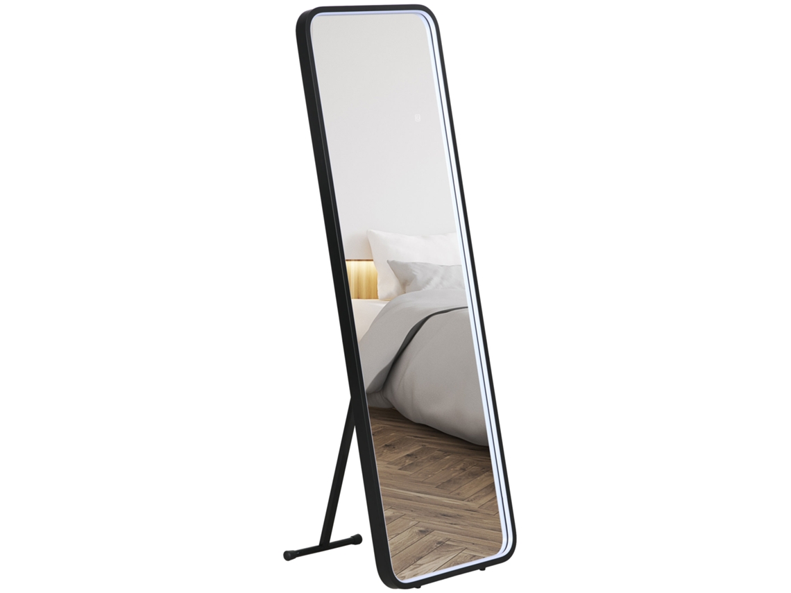 Espelho de Pé com Luzes Led Espelho de Corpo Inteiro 151.5x50cm com Iluminação Ajustável e Função de Memória Preto