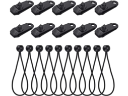 10 Cordas Elásticas De Nylon Com 10 Grampos Abs Para Tenda, Tensionadores De Lona Resistentes Para Piscina Ou Tenda De Camping (preto)
