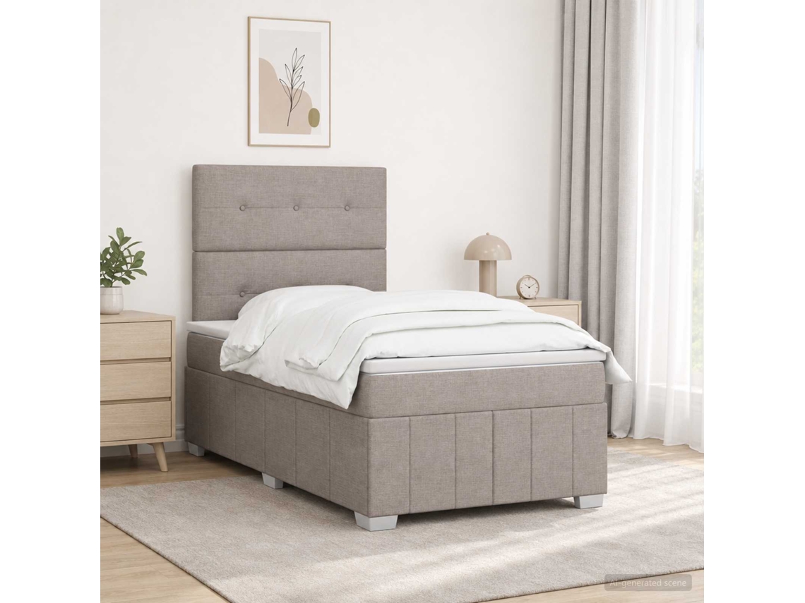 Vidaxl Cama Box Com Led E Colchão Cinzento-acastanhado 120 X 190 Cm