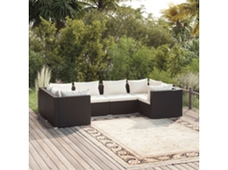 Conjunto Lounge Jardim 6 Peças C/ Almofadões Vime Pe Preto Dkd Home Decor